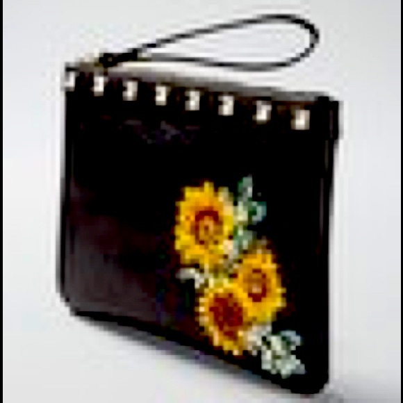Studded Sunflower Wristlet Black/Yellow